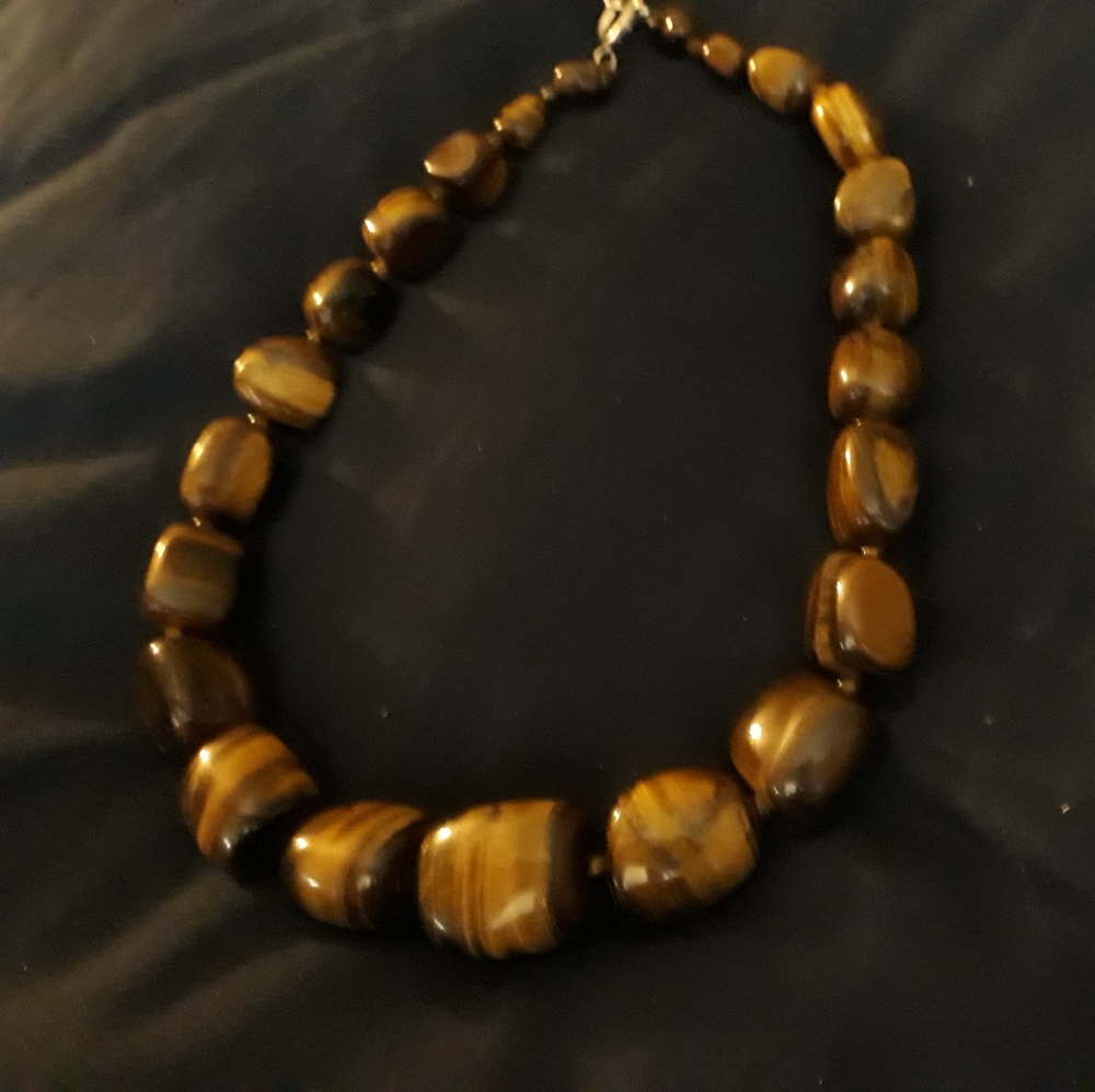 Tigerseye nugget hand knotted gemstone necklace